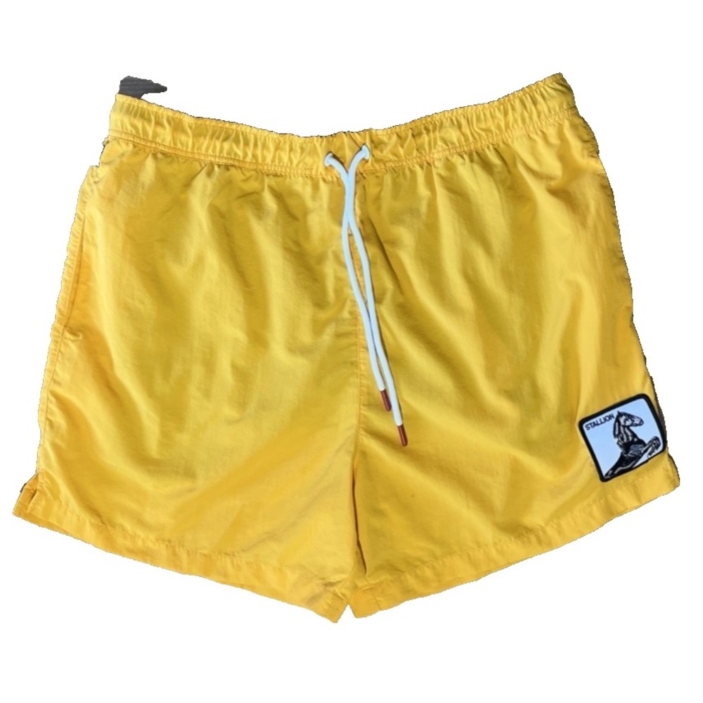 Goorin Bros 5" Nylon Swim Trunks Lined Shorts Yellow Stallion Mens L NEW